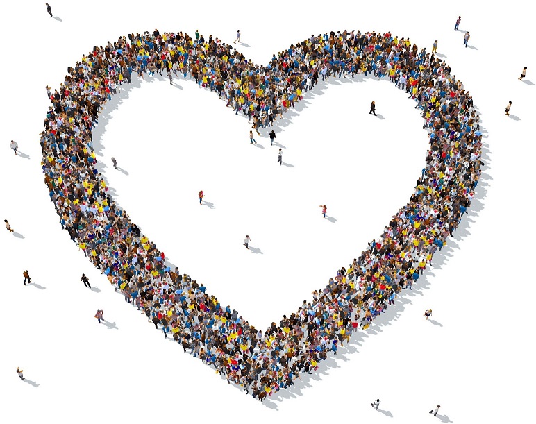 People coming together to form a heart shape