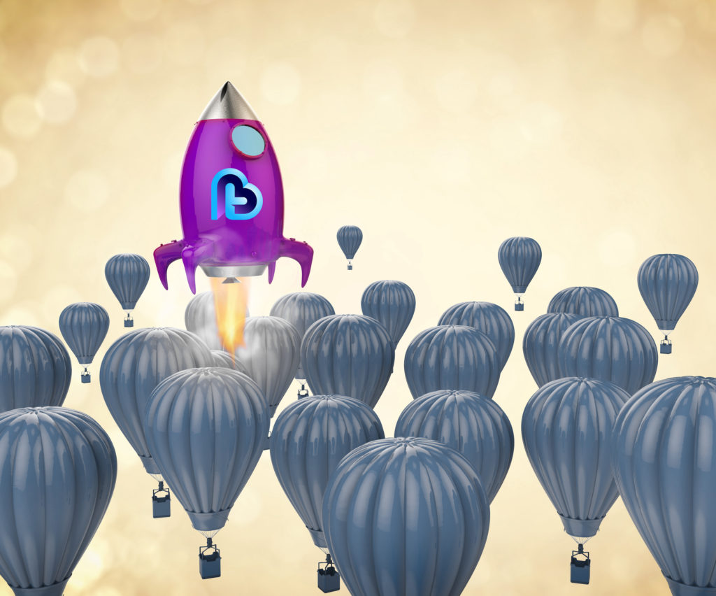 BrandTruth rocket is rising above a sea of baloons.